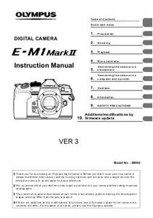 Olympus OM D E M1 MK 2 V3 manual. Camera Instructions.